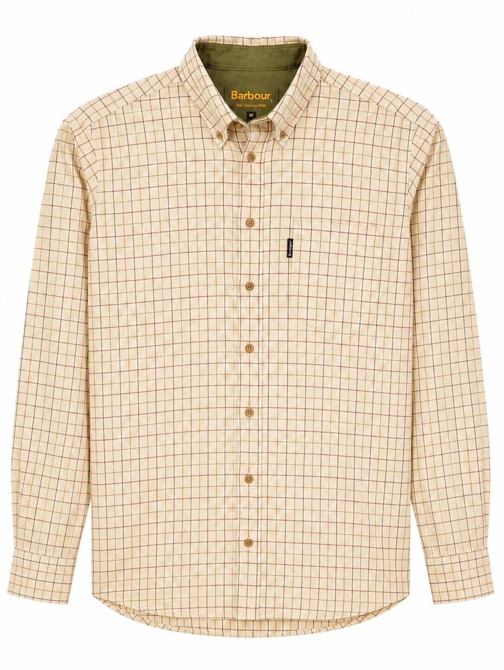 Barbour Country Shirt Men's Beige Check Button Down Long Sleeve Cotton Size M